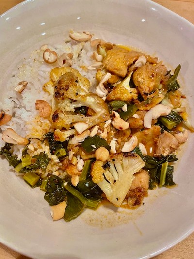 Curry Chicken With Kale And Roasted Cauliflower