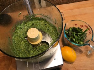 Grilled Salmon with Arugula and Meyer Lemon Pesto